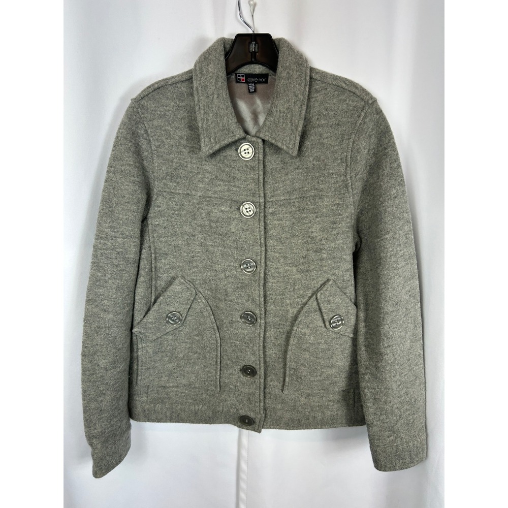Carre Noir Grey 100% Boiled Wool Button Front Jacket Minimalist Size Medium